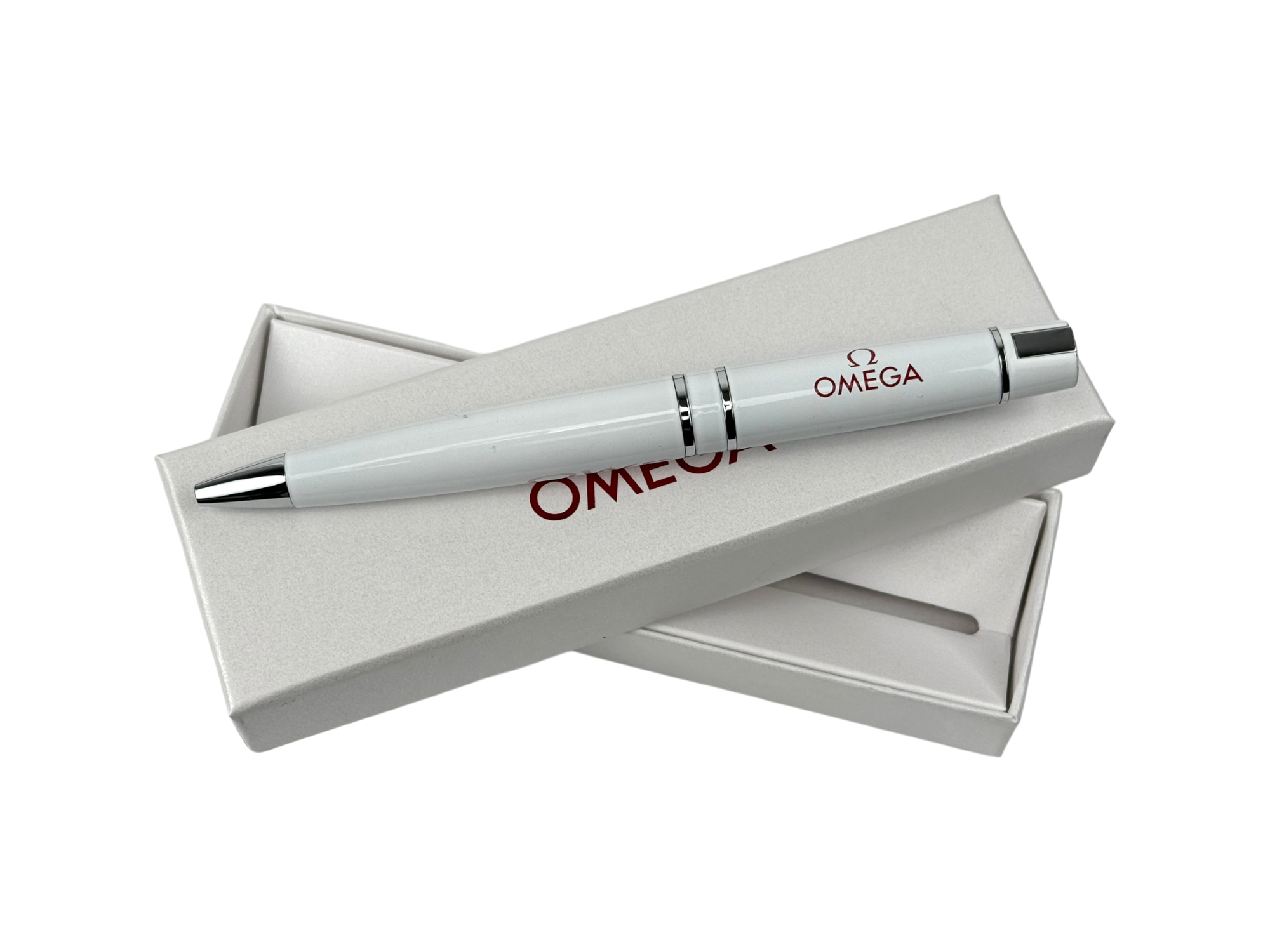 Omega Kugelschreiber Kuli Stift Schreibstift Weiß pen ballpoint white 