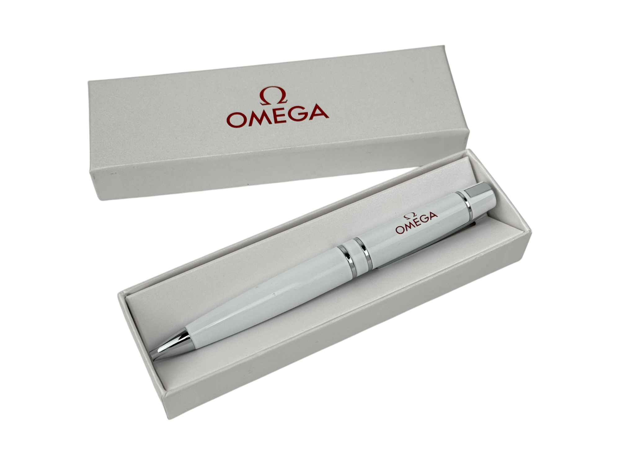 Omega Kugelschreiber Kuli Stift Schreibstift Weiß pen ballpoint white 