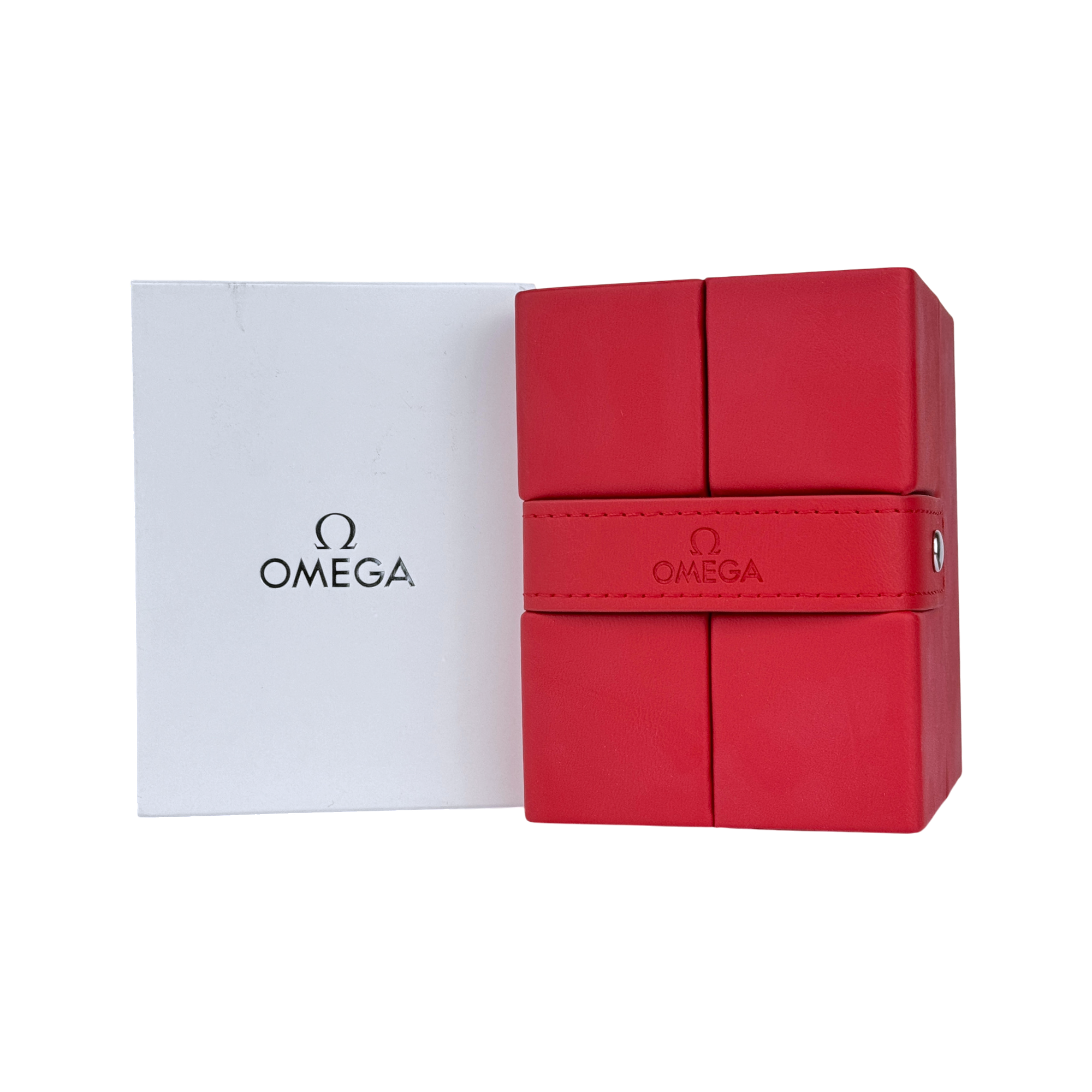 Omega Uhrenetui Etui Reiseetui Reisebox Box Rot service travel pouch case red