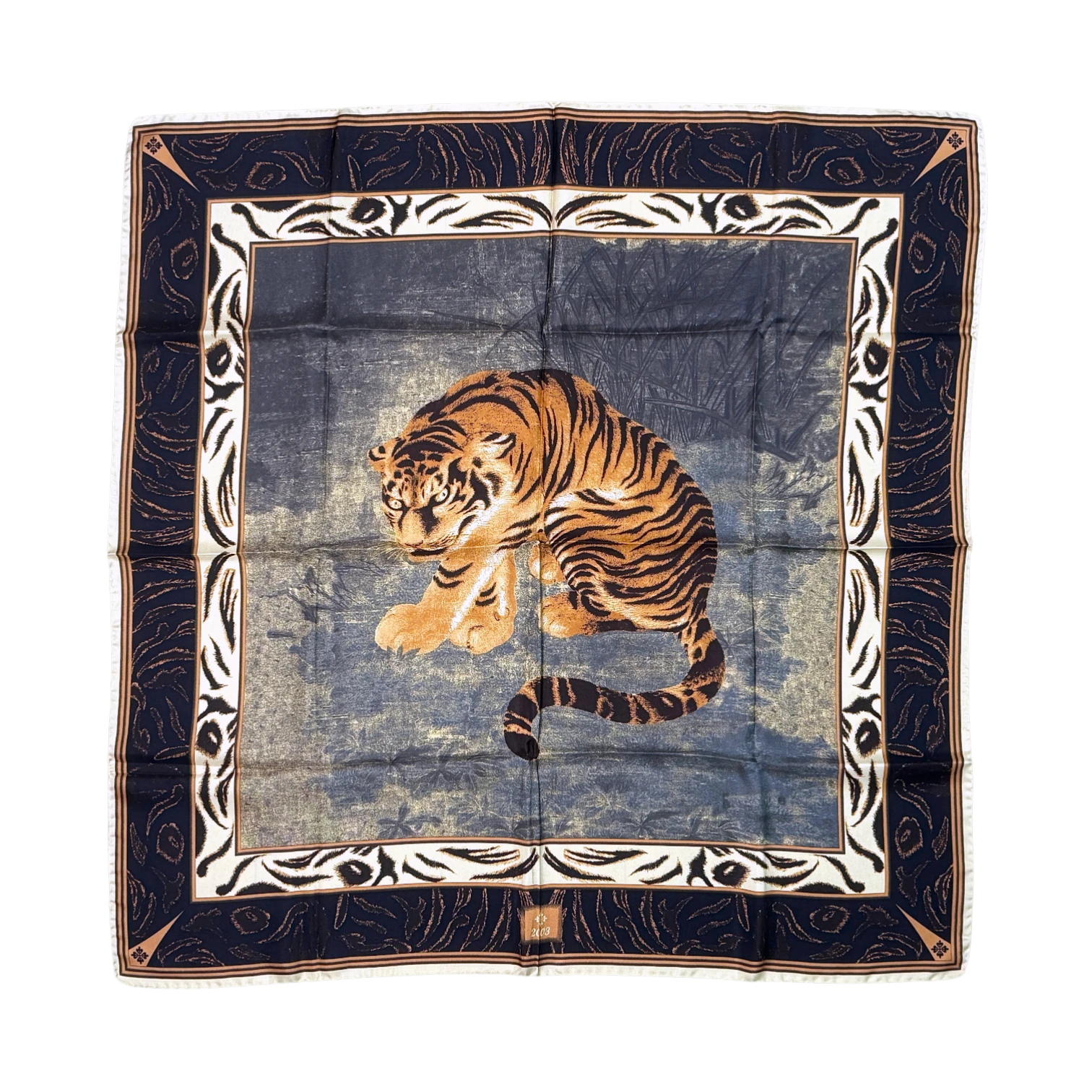 Patek Philippe X Ermenegildo vintage Seidentuch mit Tigermotiv 130x130 cm