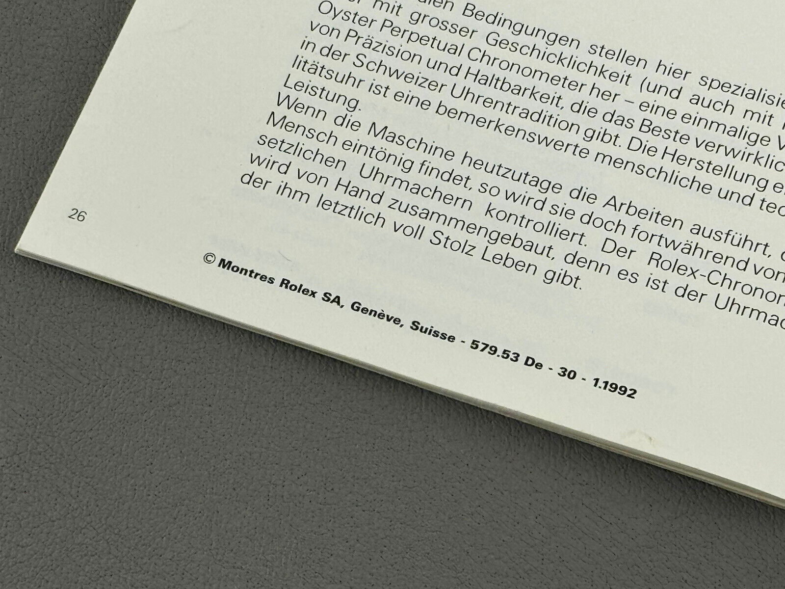 Ihre Rolex Oyster Booklet Deutsch 1992
