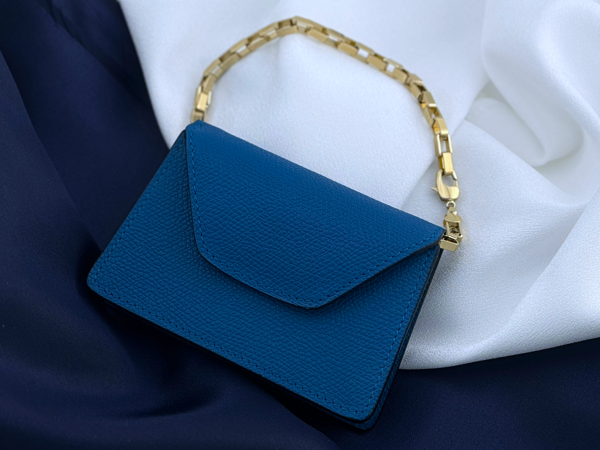 Rolex Leder Clutch Handtasche Tasche Blau leather handbag purse bag blue