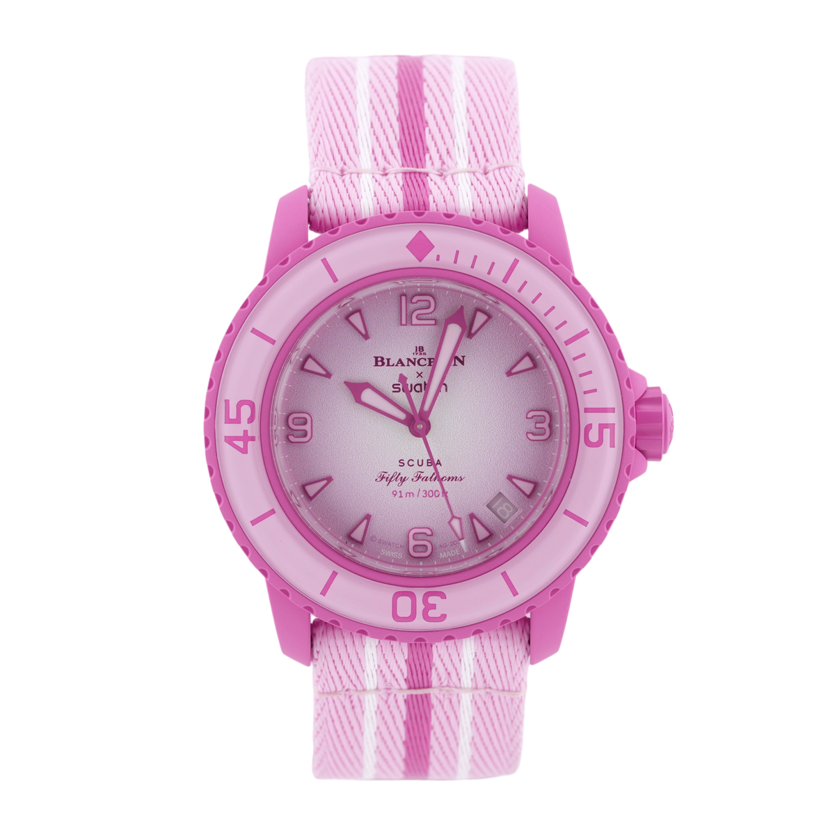 Swatch X Blancpain Scuba Fifty Fathoms Pink Ocean Armbanduhr 42 mm Ref. SO35P400