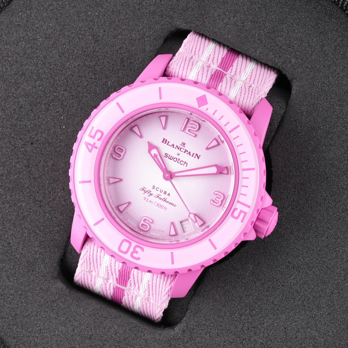 Swatch X Blancpain Scuba Fifty Fathoms Pink Ocean Armbanduhr 42 mm Ref. SO35P400