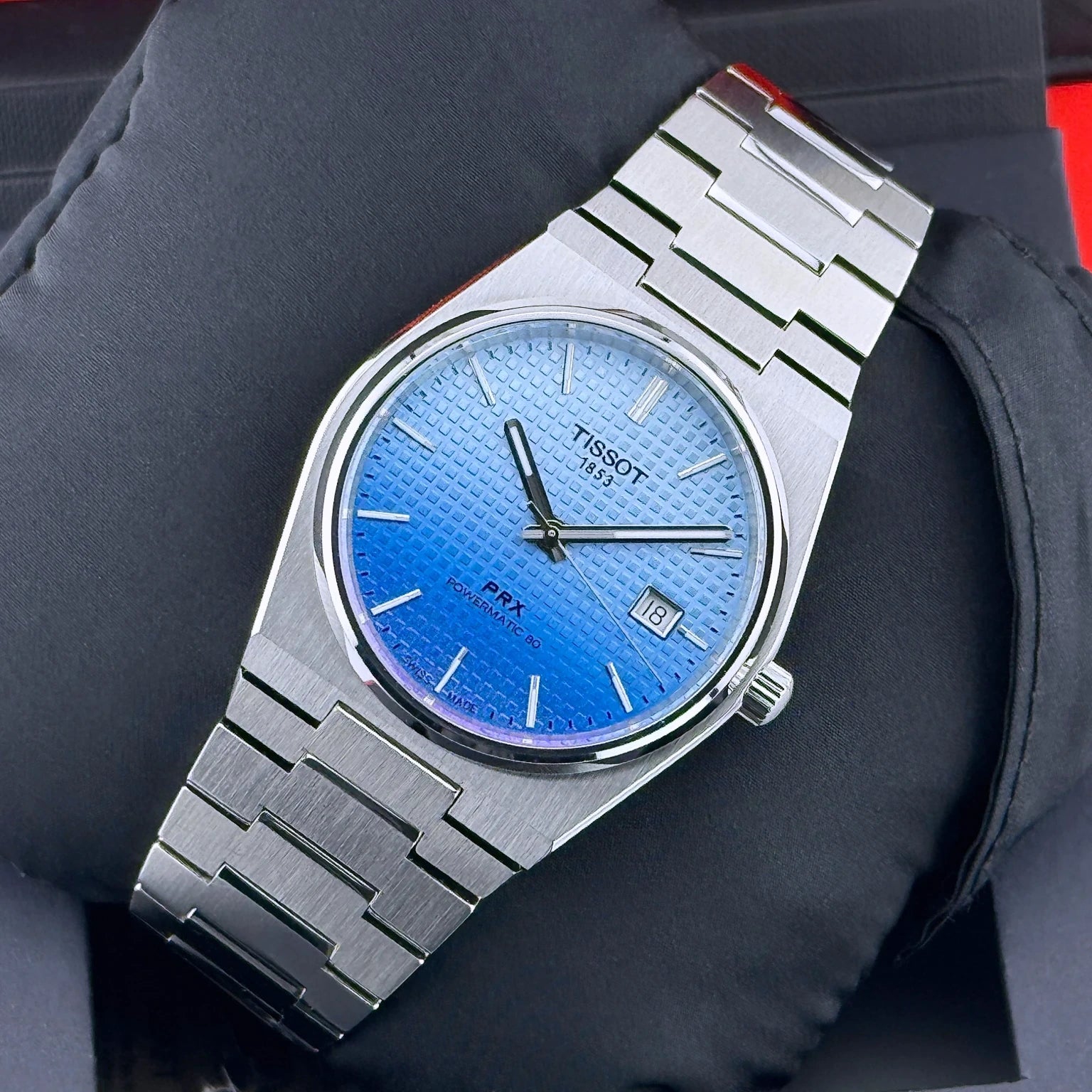 Tissot PRX Powermatic 80 Armbanduhr Edelstahl Eisblau Verlauf T137407 A