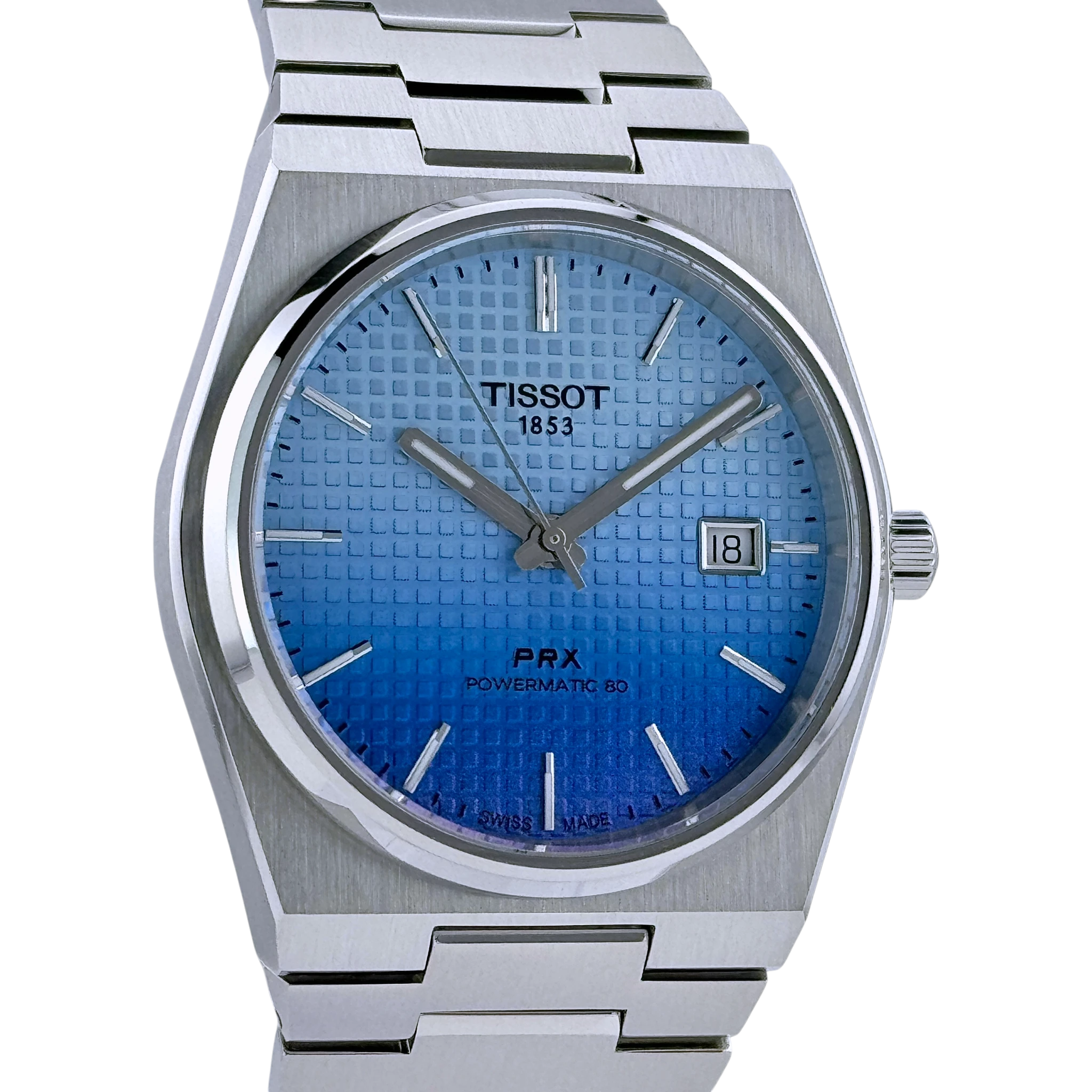 Tissot PRX Powermatic 80 Armbanduhr Edelstahl Eisblau Verlauf T137407 A