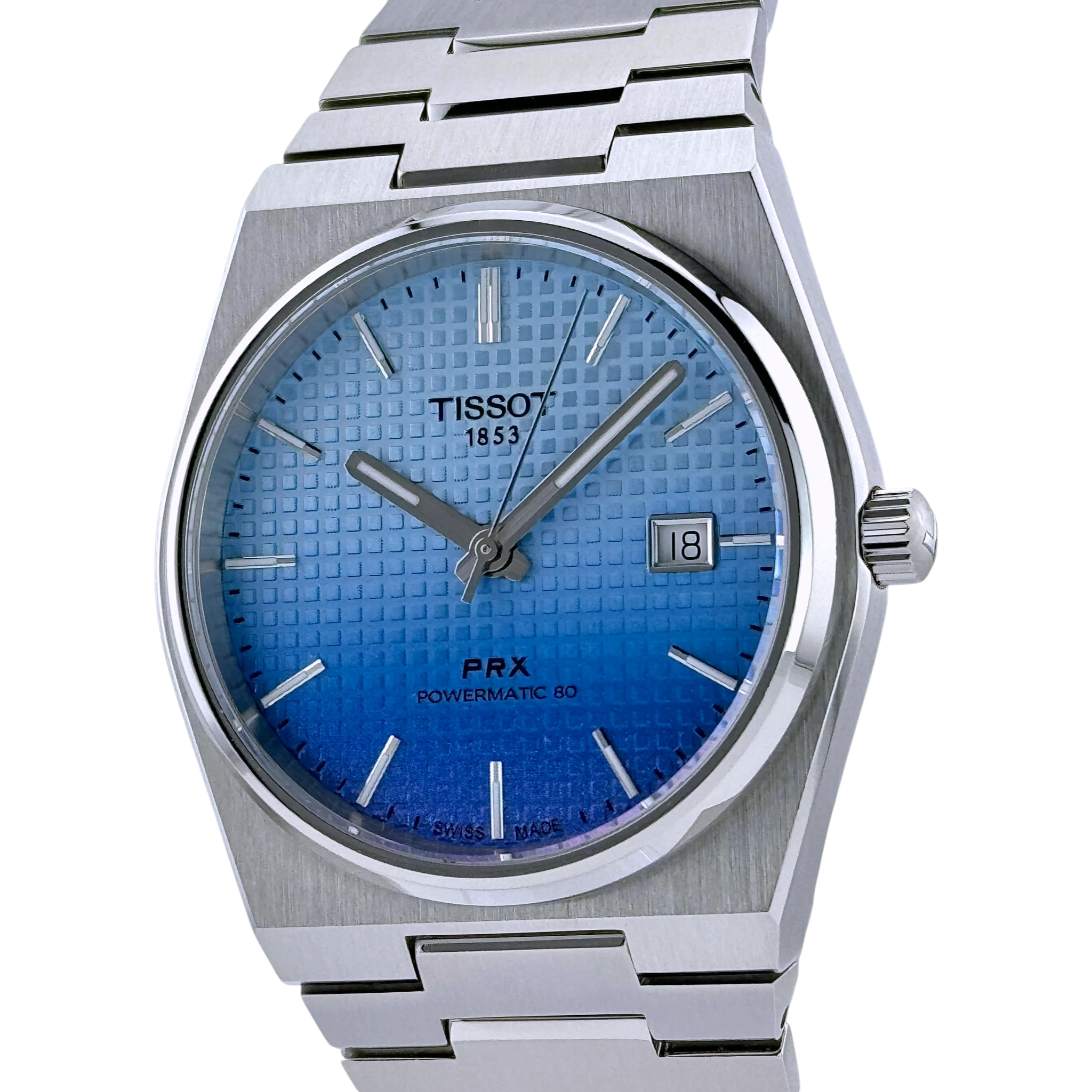 Tissot PRX Powermatic 80 Armbanduhr Edelstahl Eisblau Verlauf T137407 A