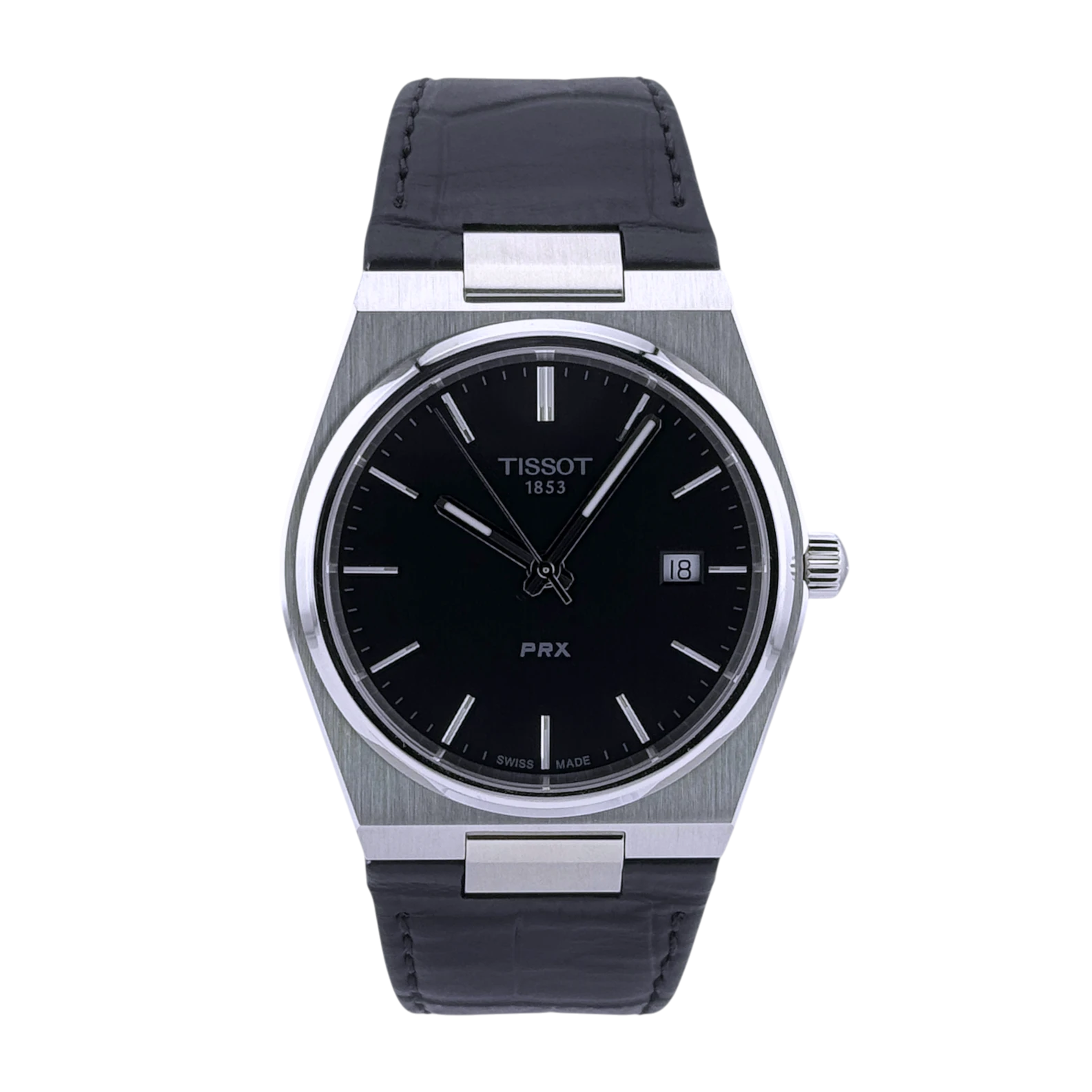 Tissot PRX Quarz 40 Herren Armbanduhr Edelstahl Schwarz Lederband T1374101105100
