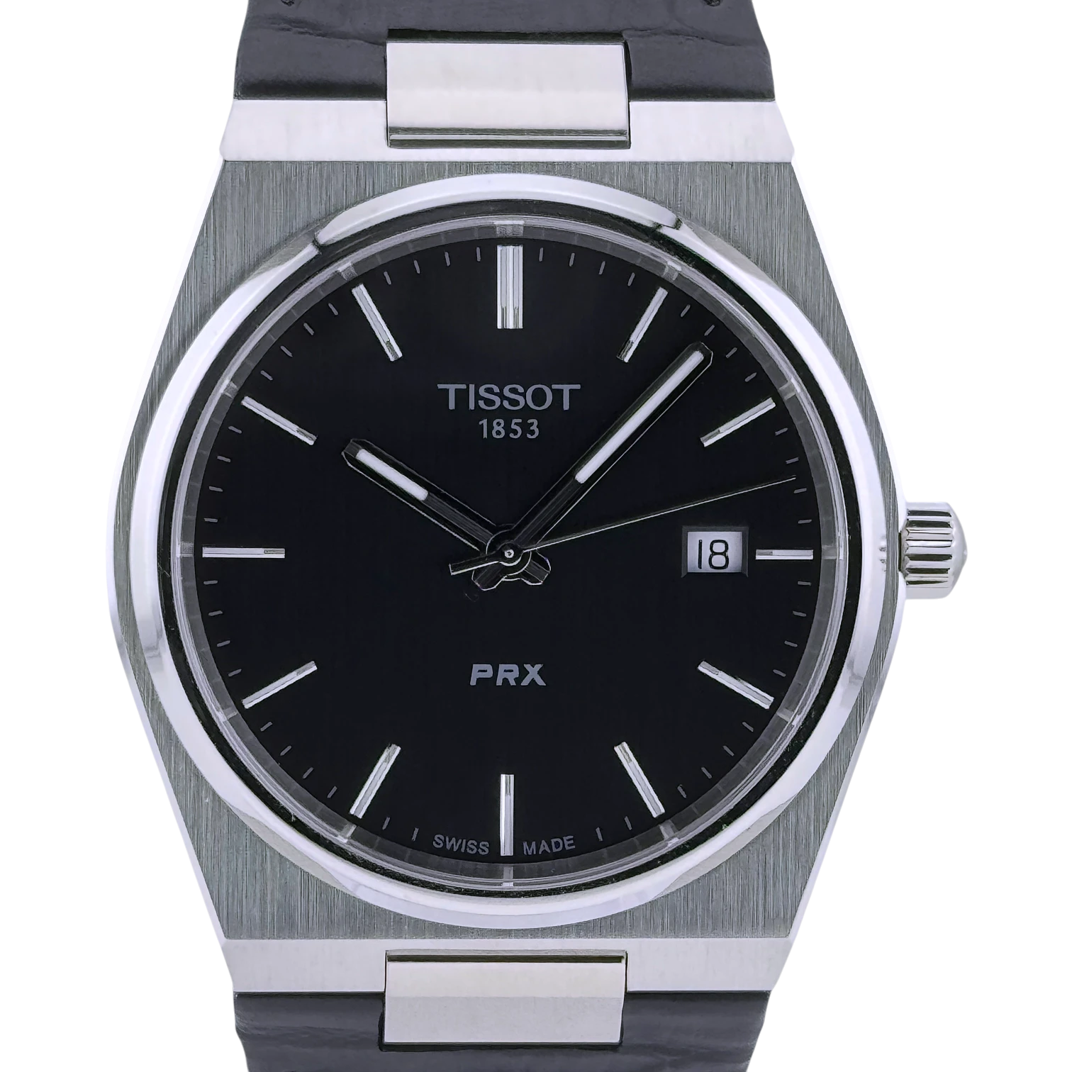 Tissot PRX Quarz 40 Herren Armbanduhr Edelstahl Schwarz Lederband T1374101105100