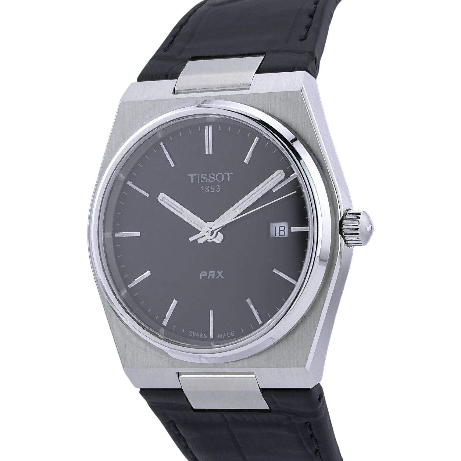 Tissot PRX Quarz 40 Herren Armbanduhr Edelstahl Schwarz Lederband T1374101105100