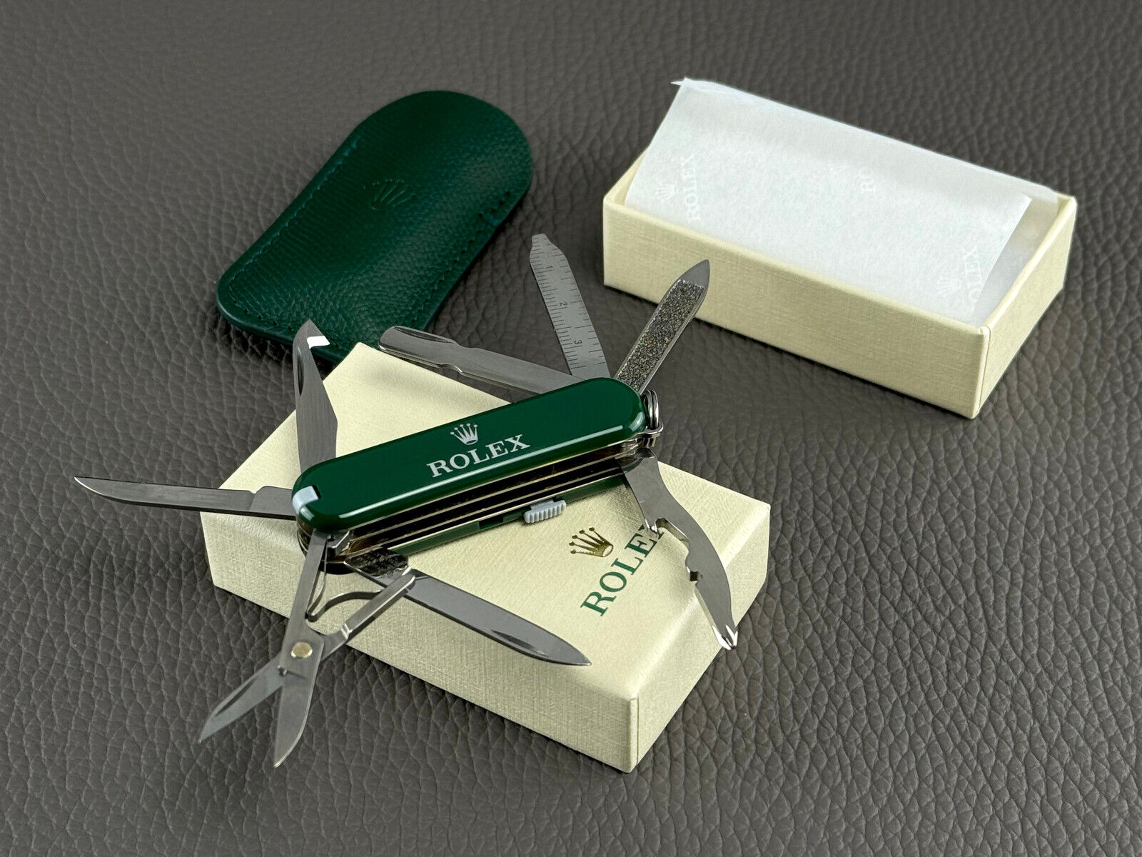  Rolex Victorinox Taschenmesser Messer Pocket Knife + Lederetui *NEU NEW*